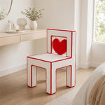 LIVARA Vanity Chair - Heart Shape Design with CS Scratch-Resistant Fabric, Solid Wood Frame, Cute Makeup Chair for Bedroom & Dressing Room - Red & White