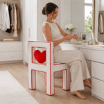 LIVARA Vanity Chair - Heart Shape Design with CS Scratch-Resistant Fabric, Solid Wood Frame, Cute Makeup Chair for Bedroom & Dressing Room - Red & White