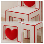 LIVARA Vanity Chair - Heart Shape Design with CS Scratch-Resistant Fabric, Solid Wood Frame, Cute Makeup Chair for Bedroom & Dressing Room - Red & White