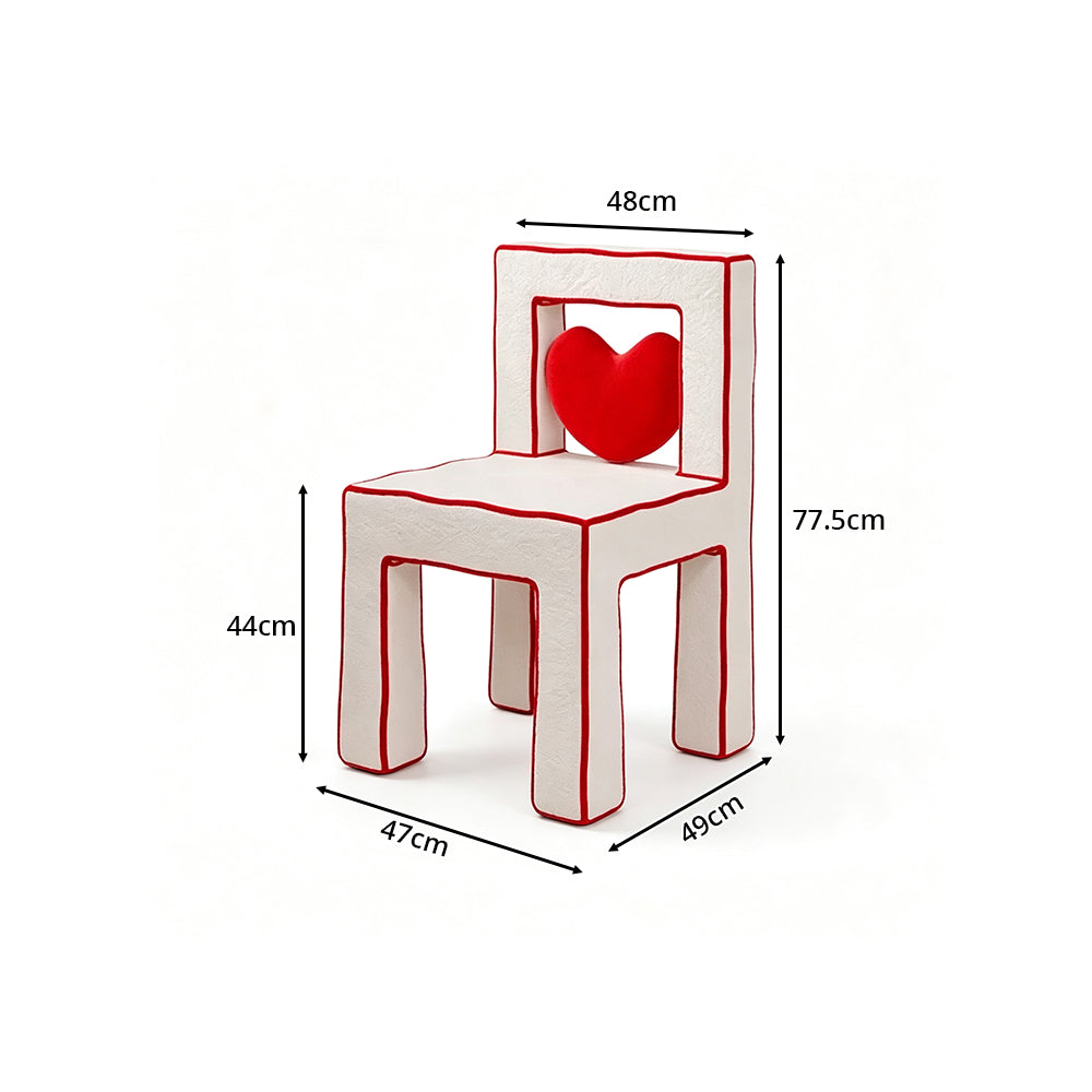 LIVARA Vanity Chair - Heart Shape Design with CS Scratch-Resistant Fabric, Solid Wood Frame, Cute Makeup Chair for Bedroom & Dressing Room - Red & White