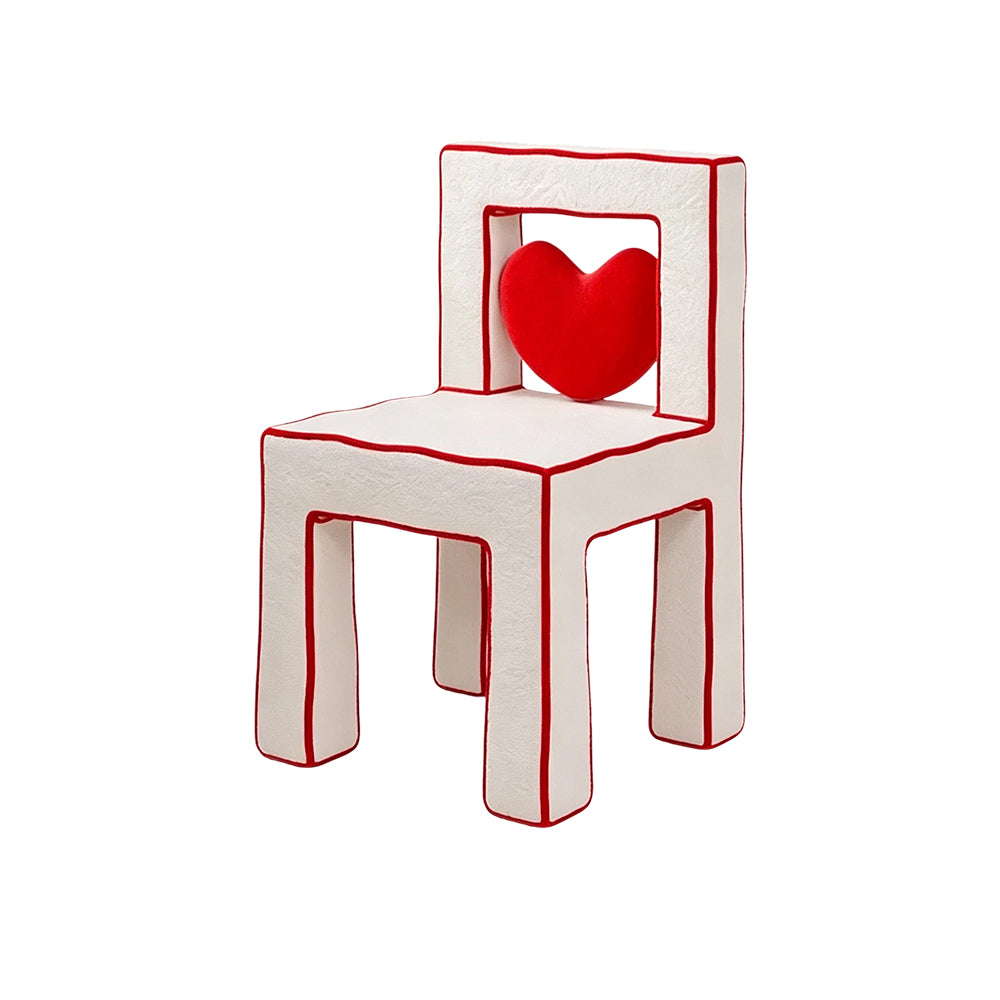 LIVARA Vanity Chair - Heart Shape Design with CS Scratch-Resistant Fabric, Solid Wood Frame, Cute Makeup Chair for Bedroom & Dressing Room - Red & White