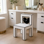 LIVARA Vanity Chair - Heart Shape Design with CS Scratch-Resistant Fabric, Solid Wood Frame, Cute Makeup Chair for Bedroom & Dressing Room - Black & White