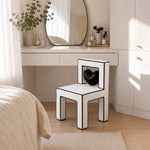 LIVARA Vanity Chair - Heart Shape Design with CS Scratch-Resistant Fabric, Solid Wood Frame, Cute Makeup Chair for Bedroom & Dressing Room - Black & White
