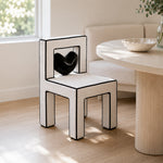 LIVARA Vanity Chair - Heart Shape Design with CS Scratch-Resistant Fabric, Solid Wood Frame, Cute Makeup Chair for Bedroom & Dressing Room - Black & White
