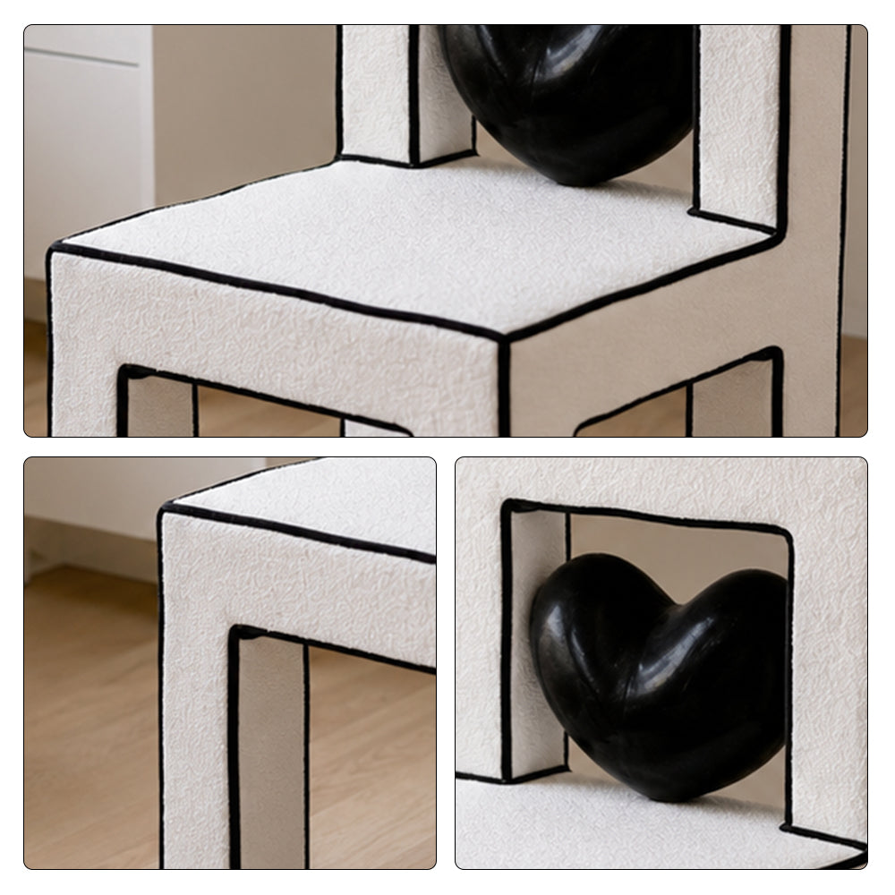 LIVARA Vanity Chair - Heart Shape Design with CS Scratch-Resistant Fabric, Solid Wood Frame, Cute Makeup Chair for Bedroom & Dressing Room - Black & White