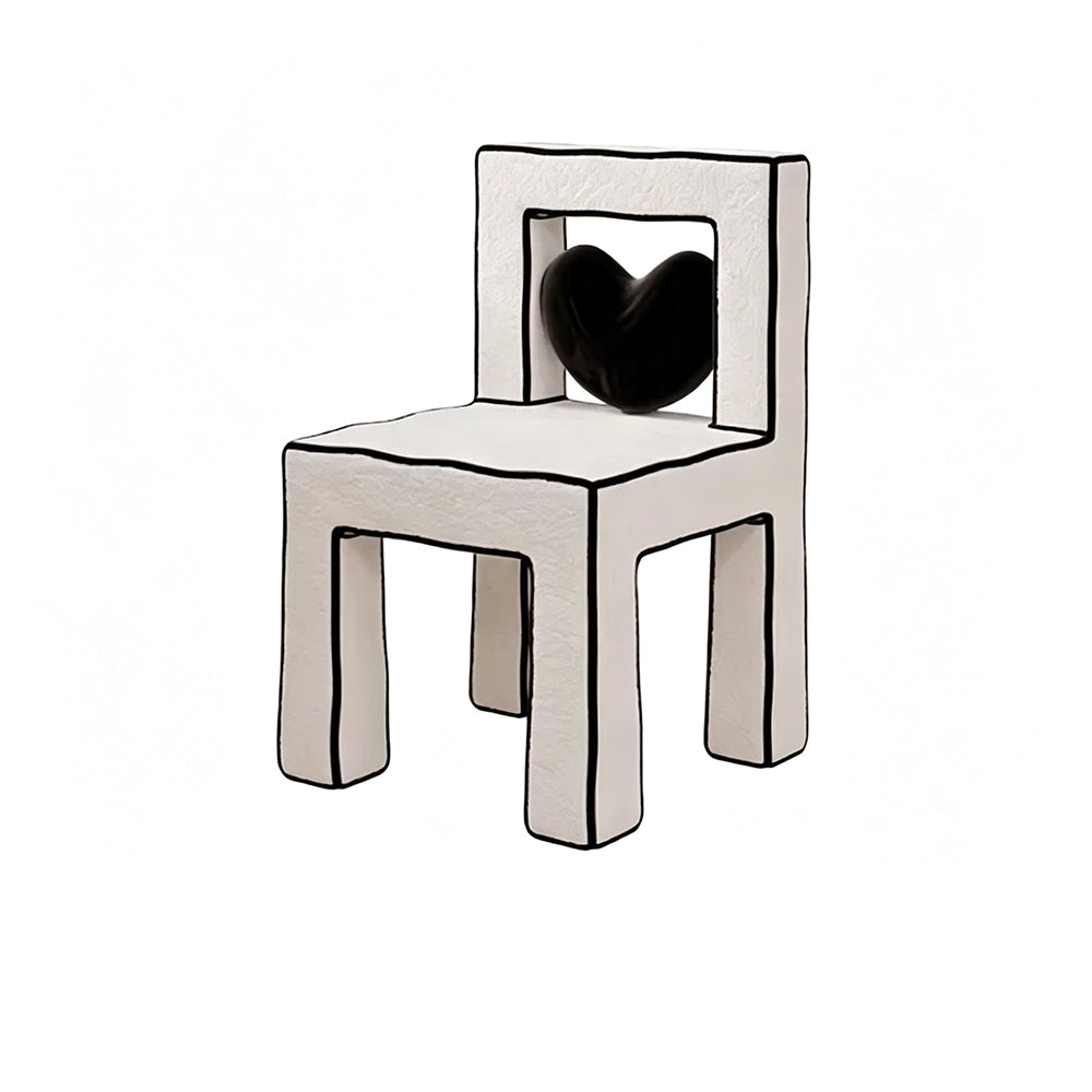 LIVARA Vanity Chair - Heart Shape Design with CS Scratch-Resistant Fabric, Solid Wood Frame, Cute Makeup Chair for Bedroom & Dressing Room - Black & White