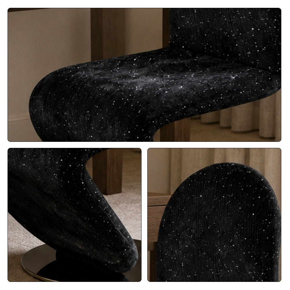 LIVARA Accent Chair - Starry Black Chenille Upholstery with Stainless Steel Base, 360-Degree Swivel Designer Chair for Living Room & Bedroom - Black