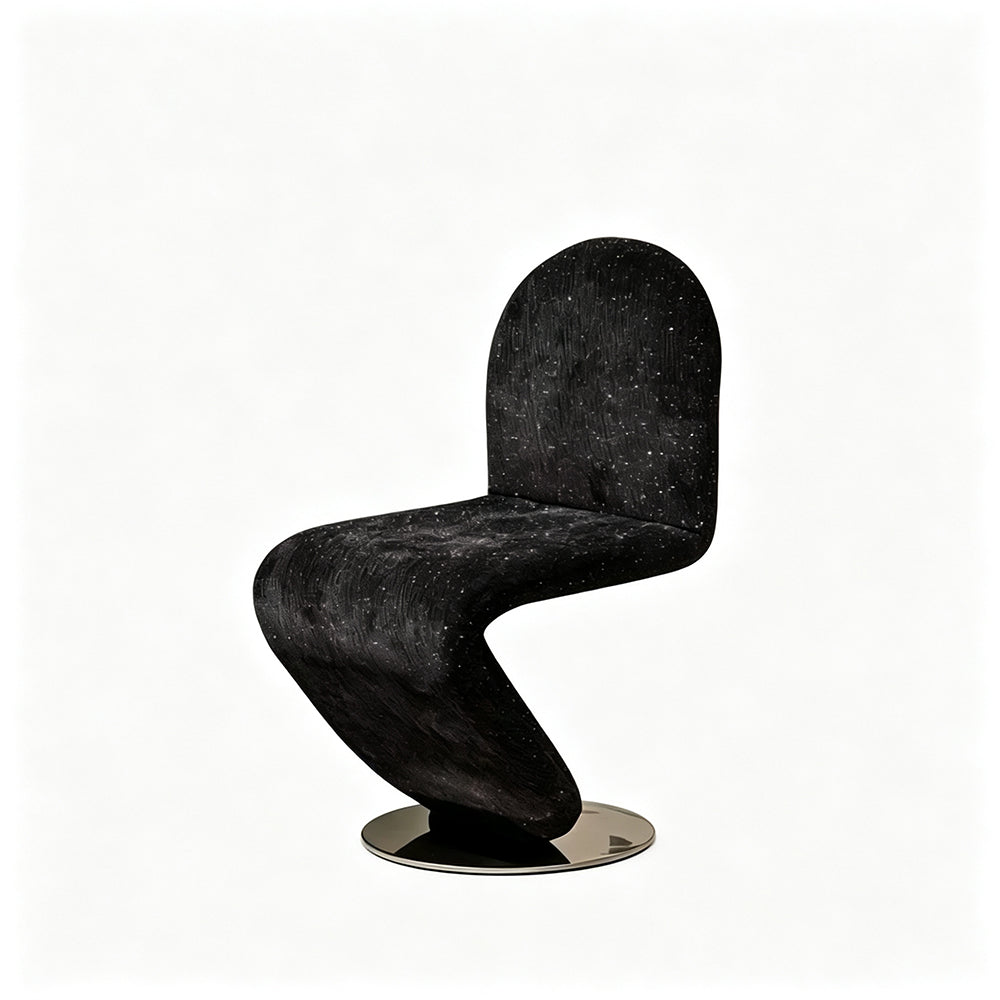 LIVARA Accent Chair - Starry Black Chenille Upholstery with Stainless Steel Base, 360-Degree Swivel Designer Chair for Living Room & Bedroom - Black