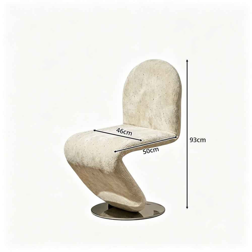 LIVARA Accent Chair - Sculptural S-Curve Design with Soft Fabric Upholstery and Stainless Steel Base, Modern Swivel Lounge Chair for Living Room & Dining Room - Beige