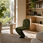 LIVARA Accent Chair - Sculptural S-Curve Design with Soft Fabric Upholstery and Stainless Steel Base, Modern Swivel Lounge Chair for Living Room & Dining Room - Green