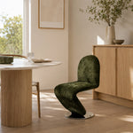 LIVARA Accent Chair - Sculptural S-Curve Design with Soft Fabric Upholstery and Stainless Steel Base, Modern Swivel Lounge Chair for Living Room & Dining Room - Green
