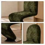 LIVARA Accent Chair - Sculptural S-Curve Design with Soft Fabric Upholstery and Stainless Steel Base, Modern Swivel Lounge Chair for Living Room & Dining Room - Green