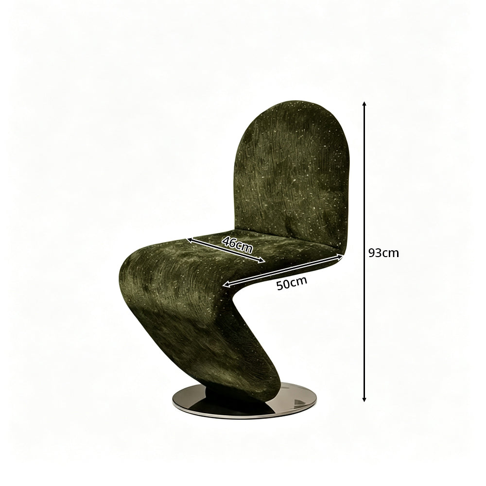 LIVARA Accent Chair - Sculptural S-Curve Design with Soft Fabric Upholstery and Stainless Steel Base, Modern Swivel Lounge Chair for Living Room & Dining Room - Green