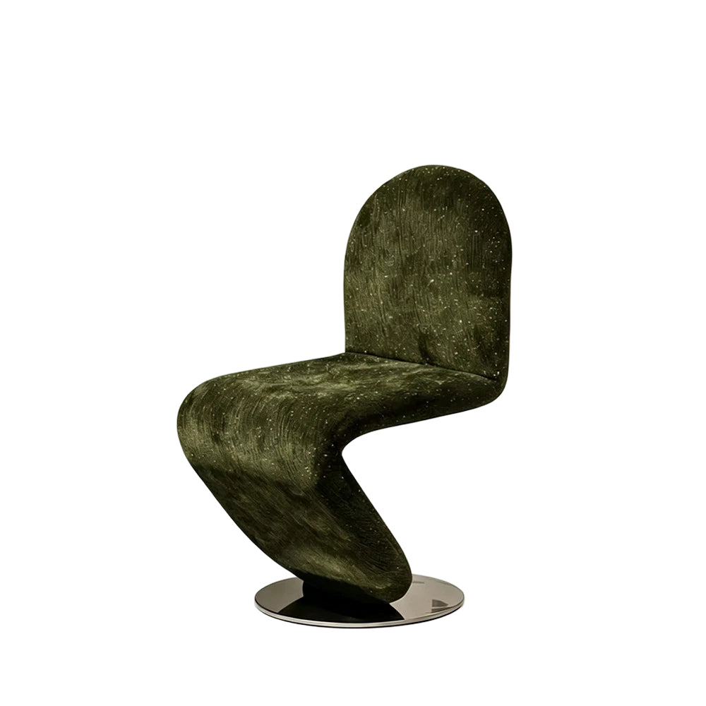 LIVARA Accent Chair - Sculptural S-Curve Design with Soft Fabric Upholstery and Stainless Steel Base, Modern Swivel Lounge Chair for Living Room & Dining Room - Green