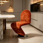 LIVARA Accent Chair - Sculptural S-Curve Design with Soft Fabric Upholstery and Stainless Steel Base, Modern Swivel Lounge Chair for Living Room & Dining Room - Brown