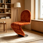 LIVARA Accent Chair - Sculptural S-Curve Design with Soft Fabric Upholstery and Stainless Steel Base, Modern Swivel Lounge Chair for Living Room & Dining Room - Brown