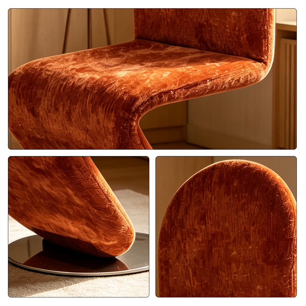 LIVARA Accent Chair - Sculptural S-Curve Design with Soft Fabric Upholstery and Stainless Steel Base, Modern Swivel Lounge Chair for Living Room & Dining Room - Brown
