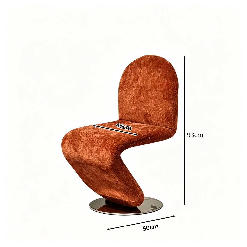 LIVARA Accent Chair - Sculptural S-Curve Design with Soft Fabric Upholstery and Stainless Steel Base, Modern Swivel Lounge Chair for Living Room & Dining Room - Brown