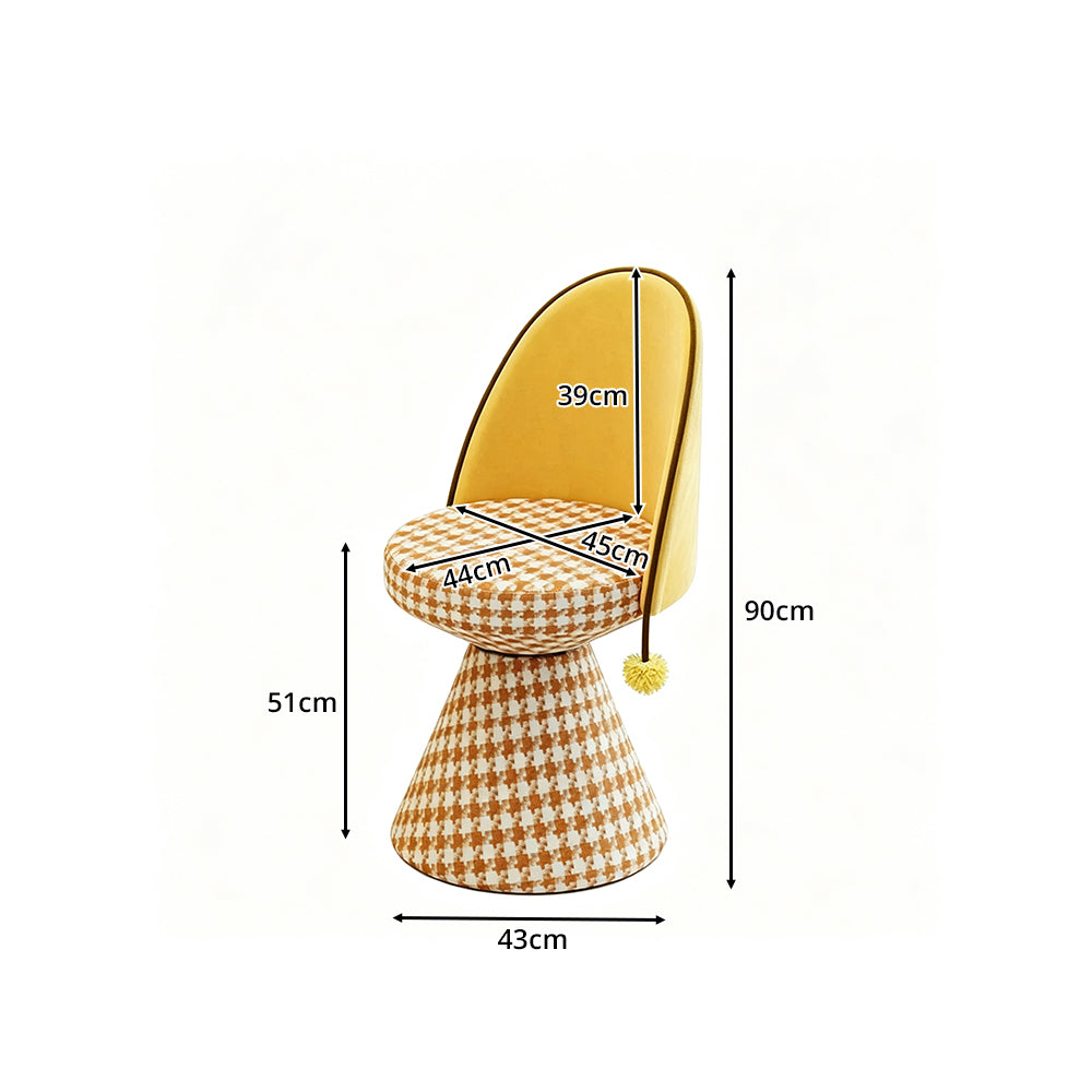 LIVARA Vanity Chair - Patchwork Seat with Dutch Velvet Backrest, 360-Degree Swivel Makeup Chair for Bedroom & Dressing Room - Yellow