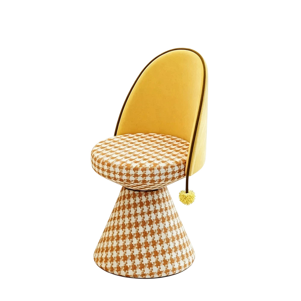 LIVARA Vanity Chair - Patchwork Seat with Dutch Velvet Backrest, 360-Degree Swivel Makeup Chair for Bedroom & Dressing Room - Yellow