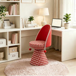 LIVARA Vanity Chair - Patchwork Seat with Dutch Velvet Backrest, 360-Degree Swivel Makeup Chair for Bedroom & Dressing Room - Red