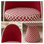 LIVARA Vanity Chair - Patchwork Seat with Dutch Velvet Backrest, 360-Degree Swivel Makeup Chair for Bedroom & Dressing Room - Red