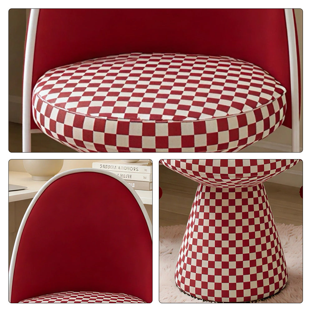 LIVARA Vanity Chair - Patchwork Seat with Dutch Velvet Backrest, 360-Degree Swivel Makeup Chair for Bedroom & Dressing Room - Red