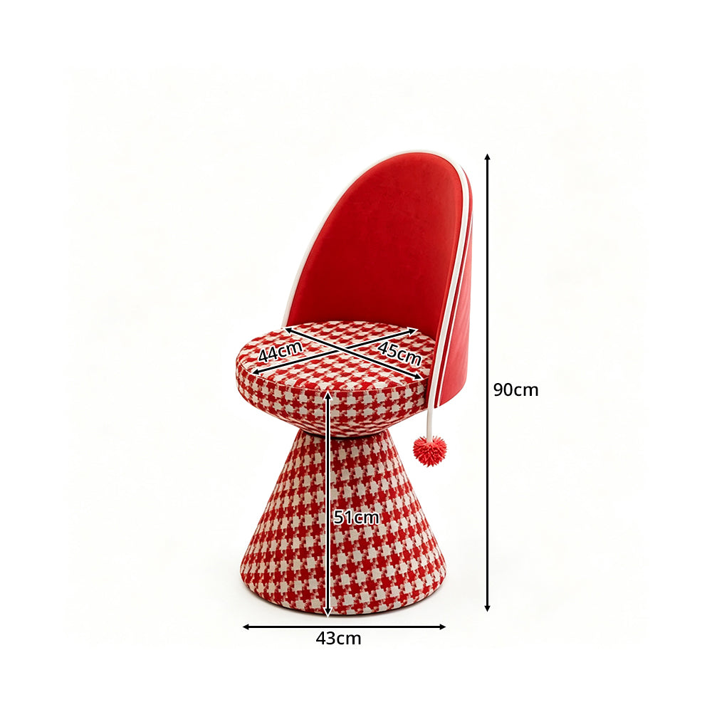 LIVARA Vanity Chair - Patchwork Seat with Dutch Velvet Backrest, 360-Degree Swivel Makeup Chair for Bedroom & Dressing Room - Red