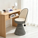 LIVARA Vanity Chair - Patchwork Seat with Dutch Velvet Backrest, 360-Degree Swivel Makeup Chair for Bedroom & Dressing Room - Black & White
