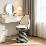 LIVARA Vanity Chair - Patchwork Seat with Dutch Velvet Backrest, 360-Degree Swivel Makeup Chair for Bedroom & Dressing Room - Black & White