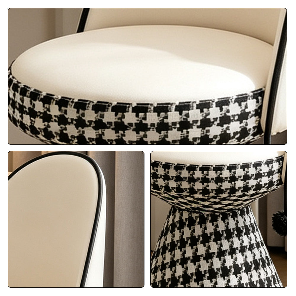 LIVARA Vanity Chair - Patchwork Seat with Dutch Velvet Backrest, 360-Degree Swivel Makeup Chair for Bedroom & Dressing Room - Black & White