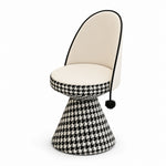 LIVARA Vanity Chair - Patchwork Seat with Dutch Velvet Backrest, 360-Degree Swivel Makeup Chair for Bedroom & Dressing Room - Black & White