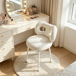 LIVARA Dining Chair - Soft Sherpa Upholstery with Swivel Design, Elegant Bow Backrest Accent Chair for Bedroom, Dining Room & Vanity Use - Cream White