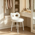 LIVARA Dining Chair - Soft Sherpa Upholstery with Swivel Design, Elegant Bow Backrest Accent Chair for Bedroom, Dining Room & Vanity Use - Cream White