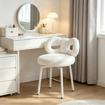 LIVARA Dining Chair - Soft Sherpa Upholstery with Swivel Design, Elegant Bow Backrest Accent Chair for Bedroom, Dining Room & Vanity Use - Cream White