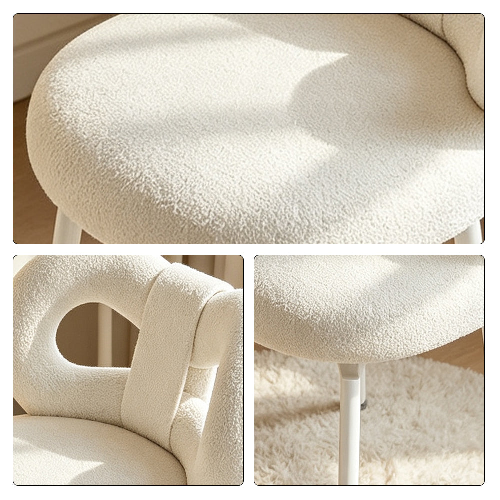 LIVARA Dining Chair - Soft Sherpa Upholstery with Swivel Design, Elegant Bow Backrest Accent Chair for Bedroom, Dining Room & Vanity Use - Cream White