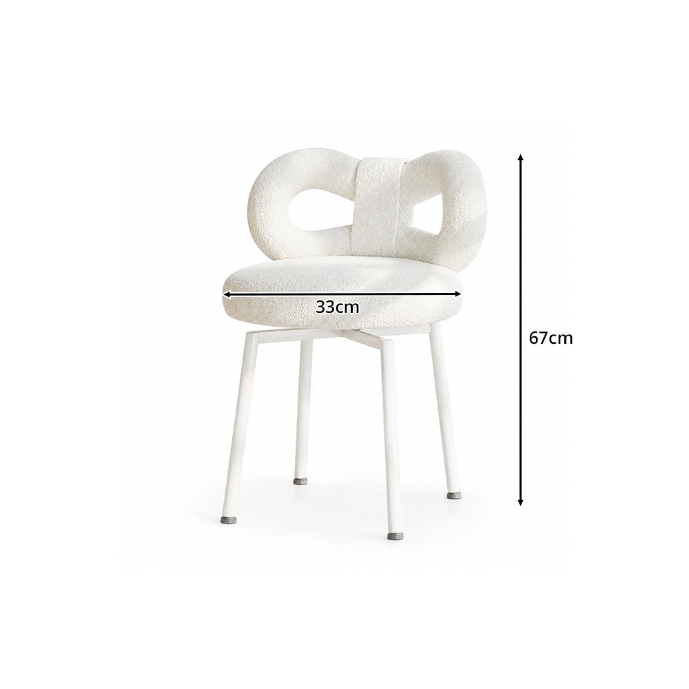 LIVARA Dining Chair - Soft Sherpa Upholstery with Swivel Design, Elegant Bow Backrest Accent Chair for Bedroom, Dining Room & Vanity Use - Cream White
