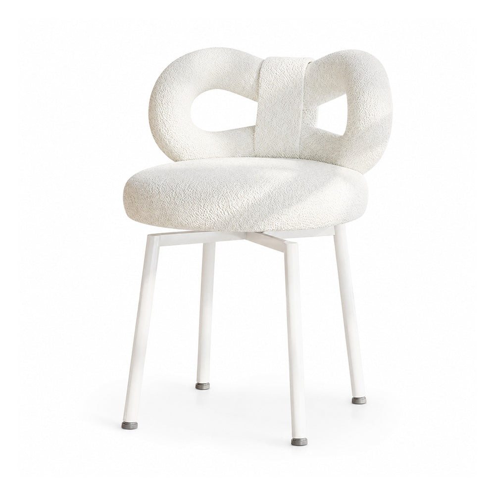 LIVARA Dining Chair - Soft Sherpa Upholstery with Swivel Design, Elegant Bow Backrest Accent Chair for Bedroom, Dining Room & Vanity Use - Cream White
