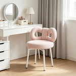 LIVARA Dining Chair - Soft Sherpa Upholstery with Swivel Design, Elegant Bow Backrest Accent Chair for Bedroom, Dining Room & Vanity Use - Pink