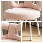 LIVARA Dining Chair - Soft Sherpa Upholstery with Swivel Design, Elegant Bow Backrest Accent Chair for Bedroom, Dining Room & Vanity Use - Pink