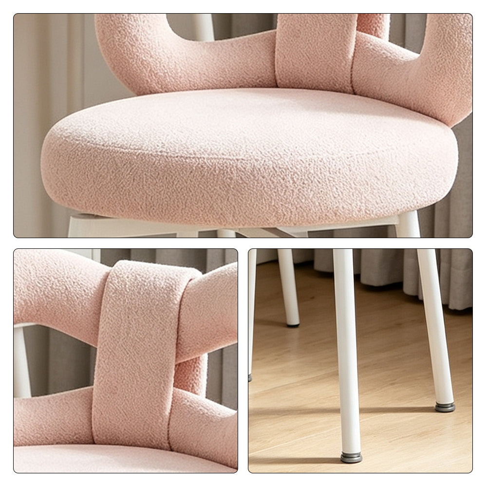 LIVARA Dining Chair - Soft Sherpa Upholstery with Swivel Design, Elegant Bow Backrest Accent Chair for Bedroom, Dining Room & Vanity Use - Pink