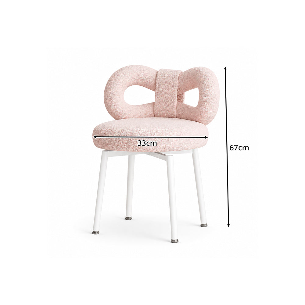 LIVARA Dining Chair - Soft Sherpa Upholstery with Swivel Design, Elegant Bow Backrest Accent Chair for Bedroom, Dining Room & Vanity Use - Pink