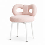 LIVARA Dining Chair - Soft Sherpa Upholstery with Swivel Design, Elegant Bow Backrest Accent Chair for Bedroom, Dining Room & Vanity Use - Pink