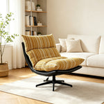 LIVARA Lounge Chair - Stripe Fabric Upholstery with Adjustable Height and 360-Degree Swivel Base, Modern Relaxing Chair for Living Room & Bedroom - Yellow