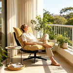 LIVARA Lounge Chair - Stripe Fabric Upholstery with Adjustable Height and 360-Degree Swivel Base, Modern Relaxing Chair for Living Room & Bedroom - Yellow