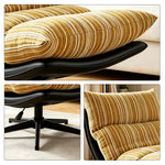 LIVARA Lounge Chair - Stripe Fabric Upholstery with Adjustable Height and 360-Degree Swivel Base, Modern Relaxing Chair for Living Room & Bedroom - Yellow