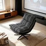 LIVARA Lounge Chair - Stripe Fabric Upholstery with Adjustable Height and 360-Degree Swivel Base, Modern Relaxing Chair for Living Room & Bedroom - Black & White