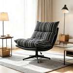 LIVARA Lounge Chair - Stripe Fabric Upholstery with Adjustable Height and 360-Degree Swivel Base, Modern Relaxing Chair for Living Room & Bedroom - Black & White