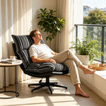LIVARA Lounge Chair - Stripe Fabric Upholstery with Adjustable Height and 360-Degree Swivel Base, Modern Relaxing Chair for Living Room & Bedroom - Black & White