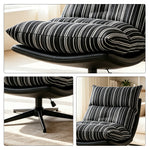 LIVARA Lounge Chair - Stripe Fabric Upholstery with Adjustable Height and 360-Degree Swivel Base, Modern Relaxing Chair for Living Room & Bedroom - Black & White
